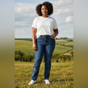 Diane Gilman DG2 Jeans SZ 14 Medium Wash Blue Embroidered Sequin Paisley Skinny